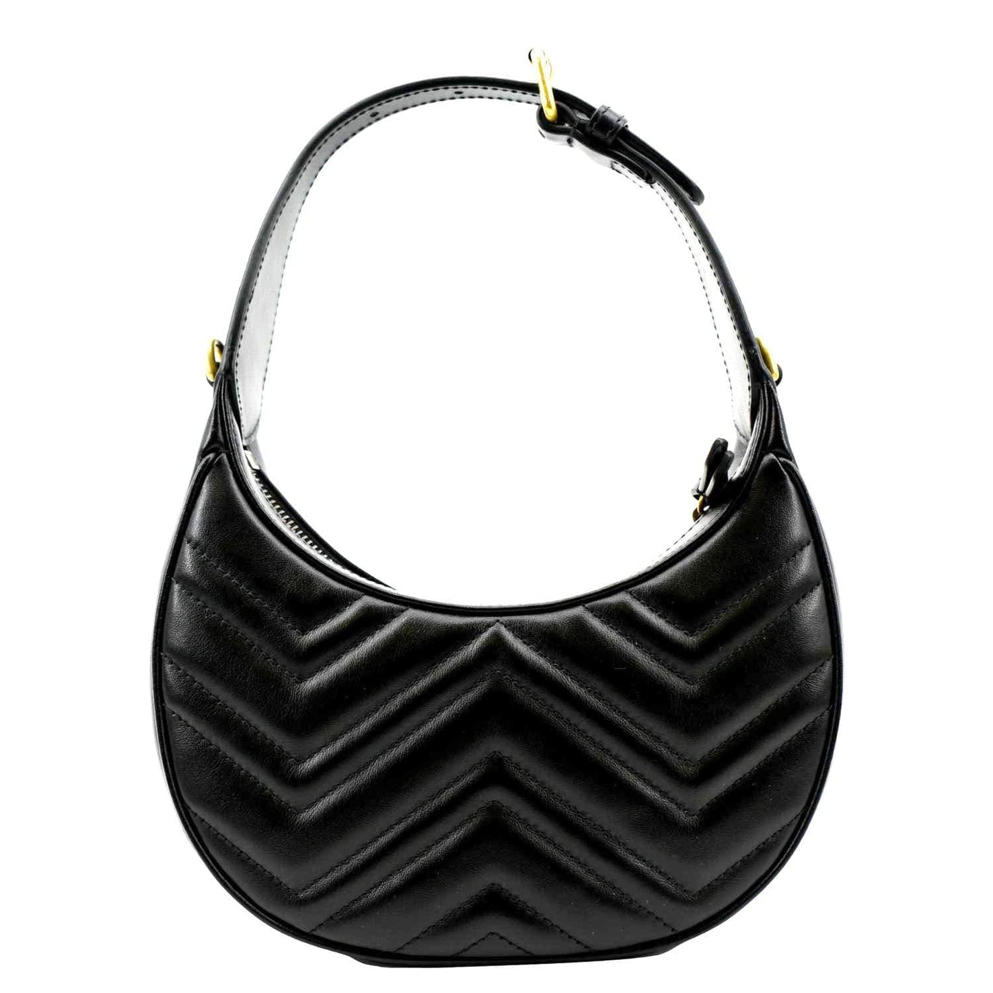 GUCCI GG Marmont Half Moon Leather Shoulder Bag Black 699514
