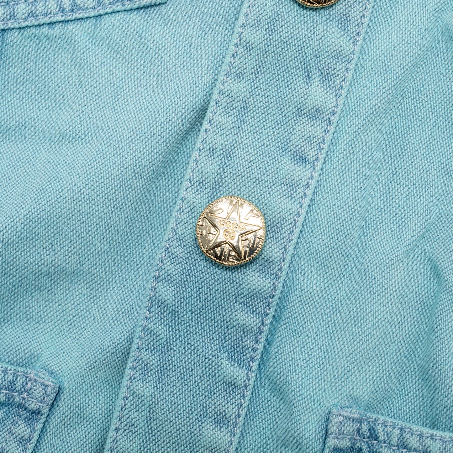 Chanel Size 34 Camellia COCO Button Denim Jacket Cotton Neon Blue
