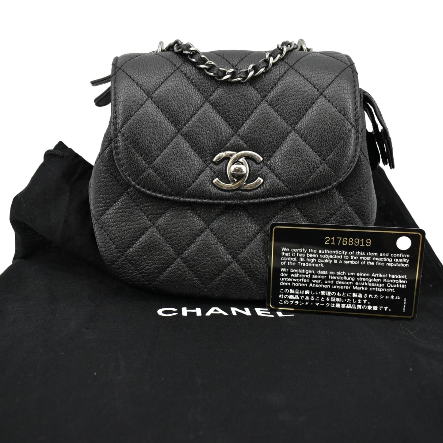 CHANEL CC Waiter Flap Goatskin Leather Crossbody Bag Black