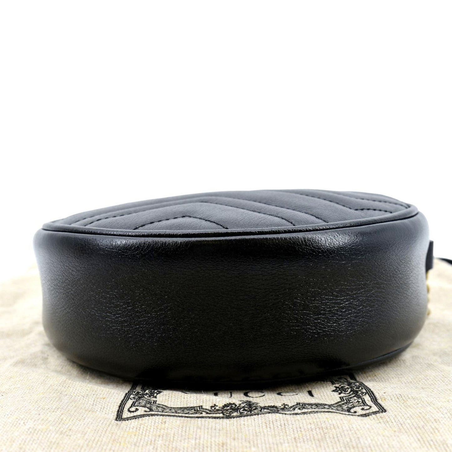 GUCCI GG Marmont Mini Round Leather Crossbody Bag Black 550154
