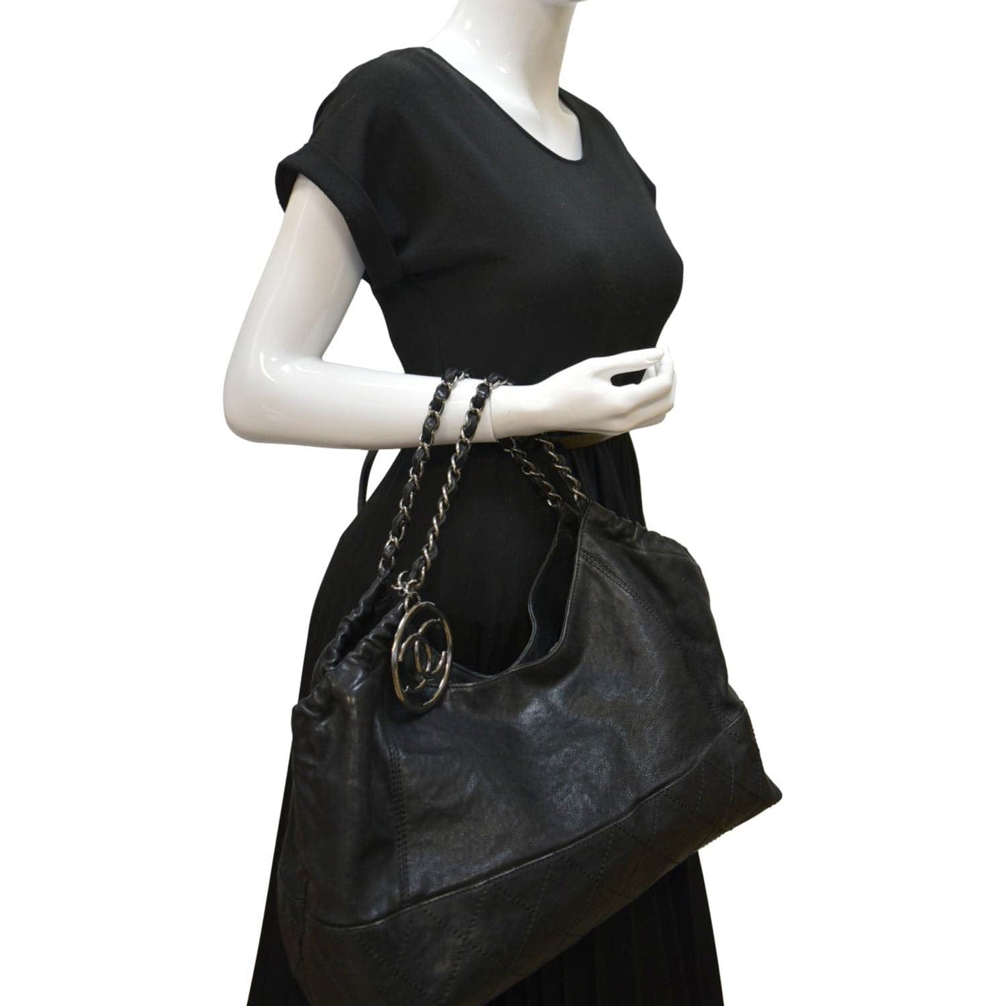 CHANEL Coco Cabas Leather Shoulder Tote Bag Black