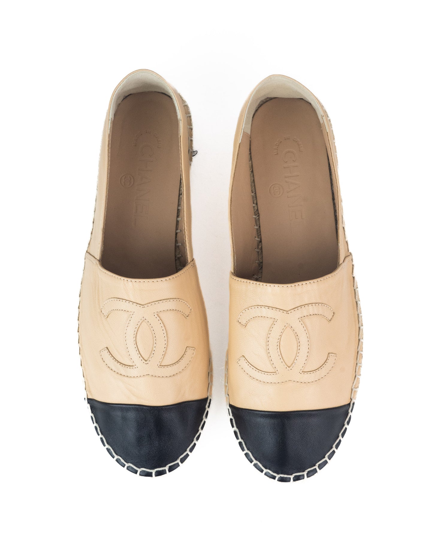 Chanel Lambskin CC Espadrilles nude