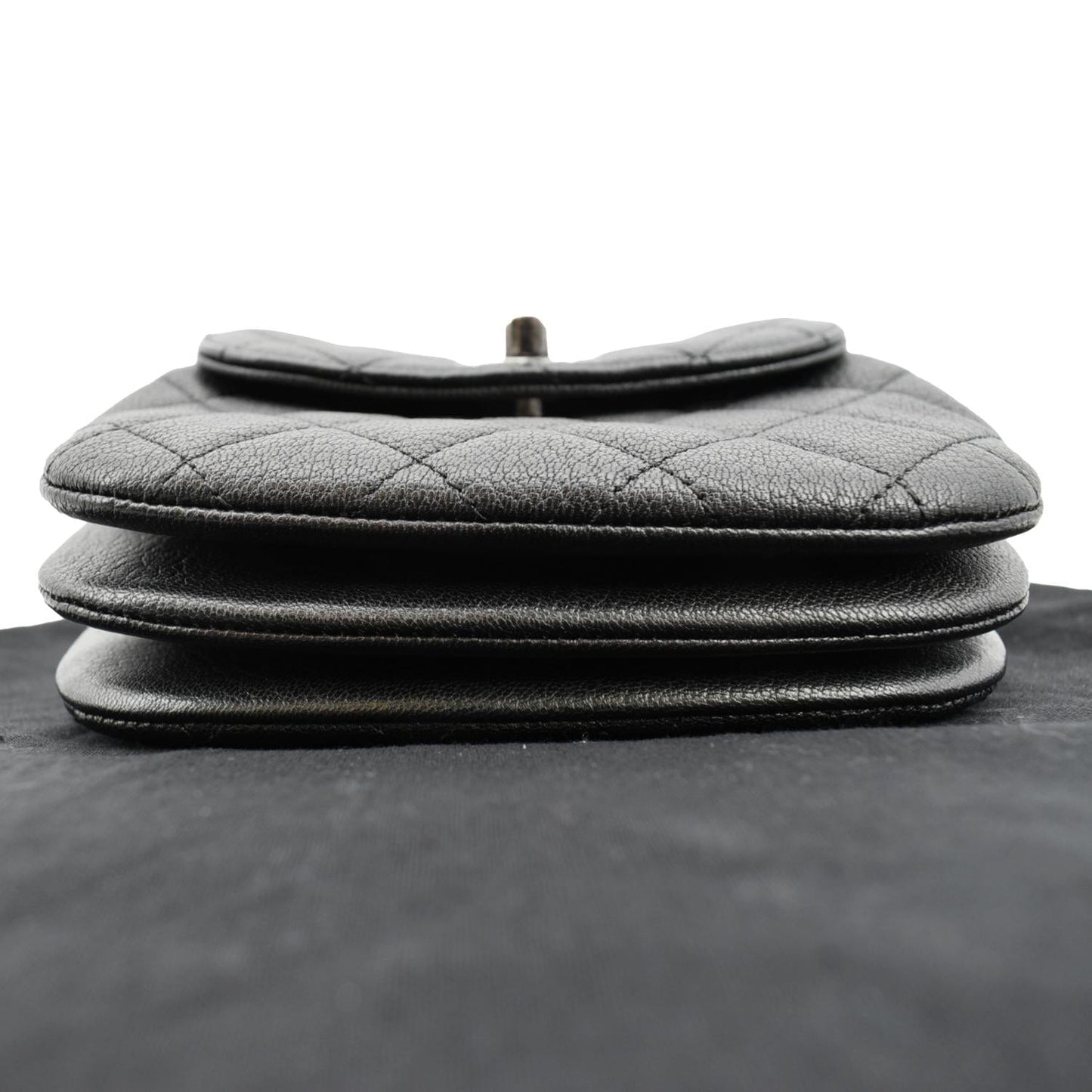 CHANEL CC Waiter Flap Goatskin Leather Crossbody Bag Black