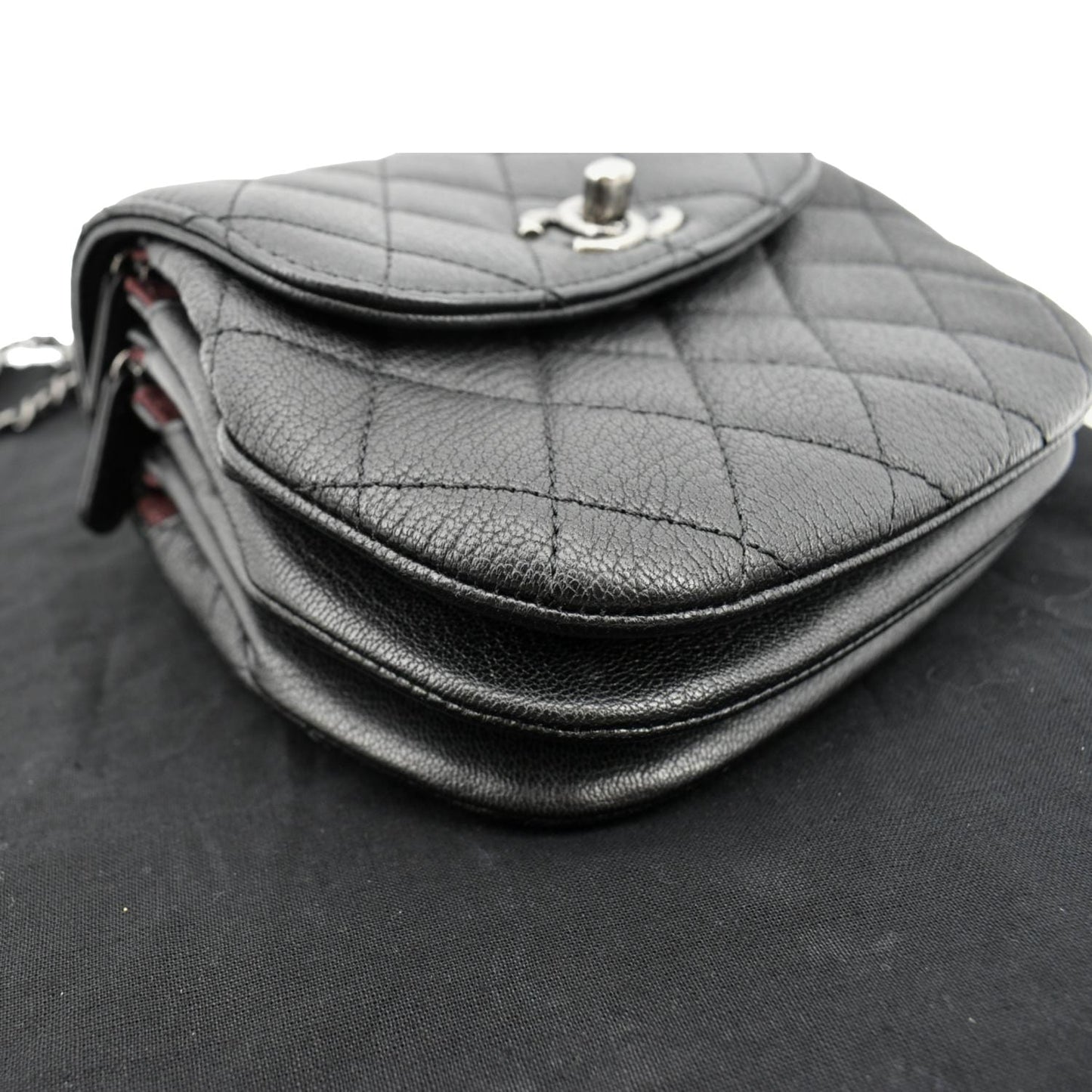 CHANEL CC Waiter Flap Goatskin Leather Crossbody Bag Black