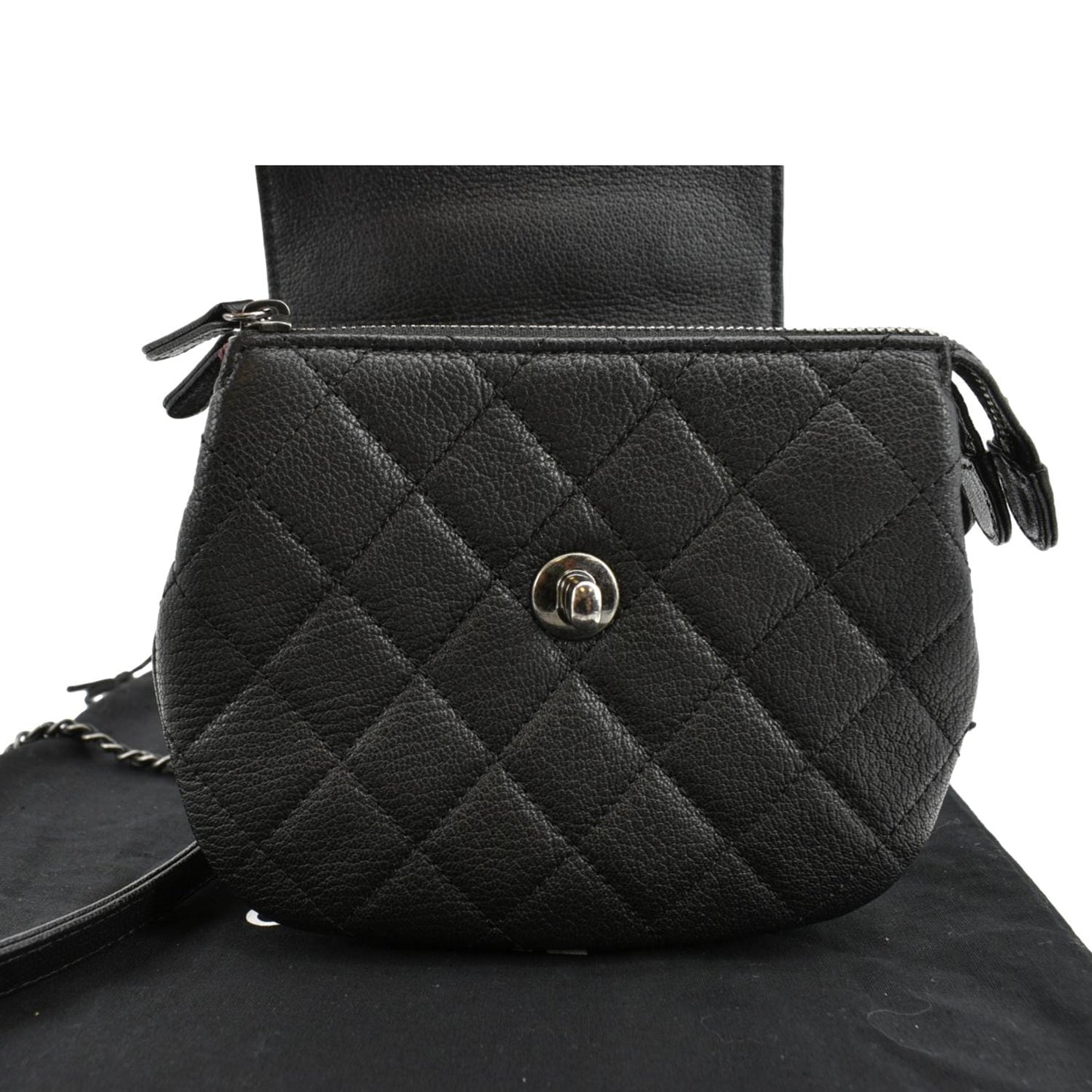 CHANEL CC Waiter Flap Goatskin Leather Crossbody Bag Black