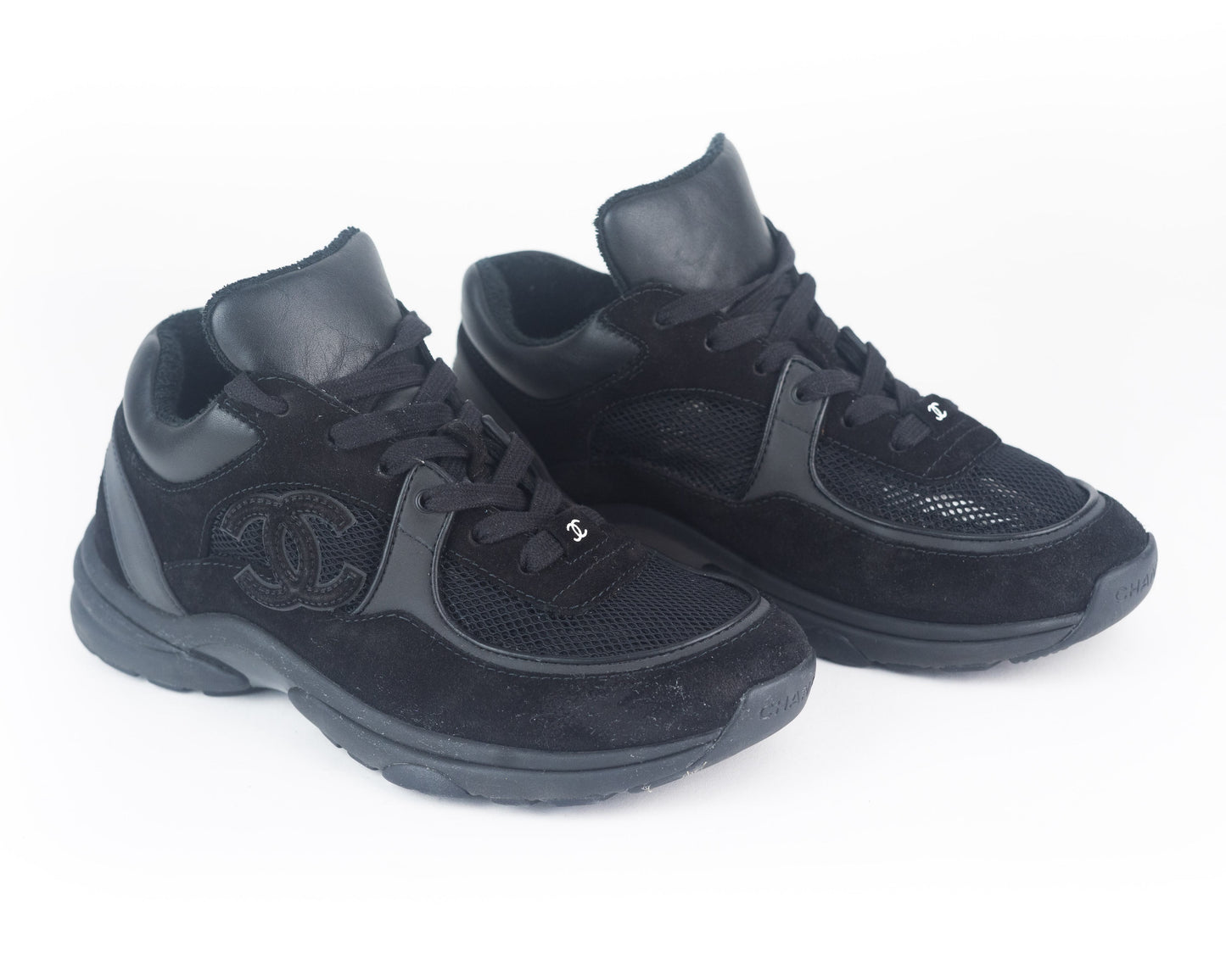 Chanel Suede and Fish-net Cross trainers in Black