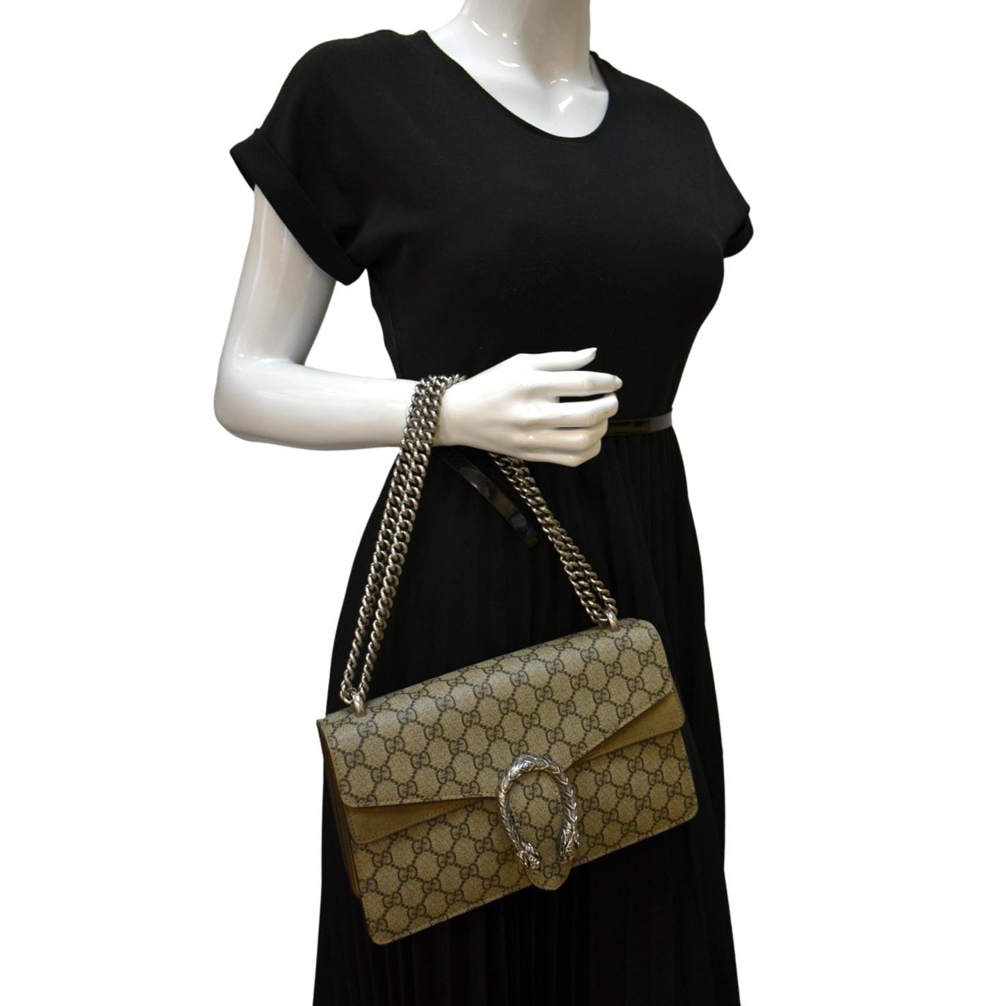 GUCCI Dionysus Small GG Supreme Canvas Shoulder Bag Beige 400249