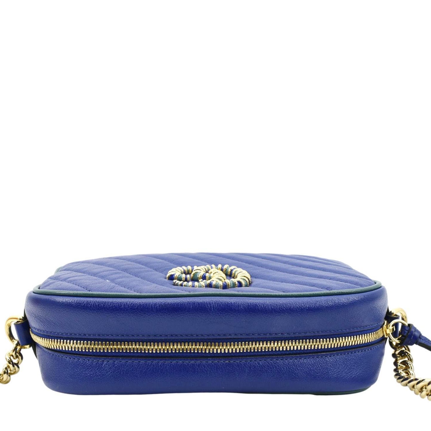 GUCCI GG Marmont Small Diagonal Leather Crossbody Bag Blue 447632