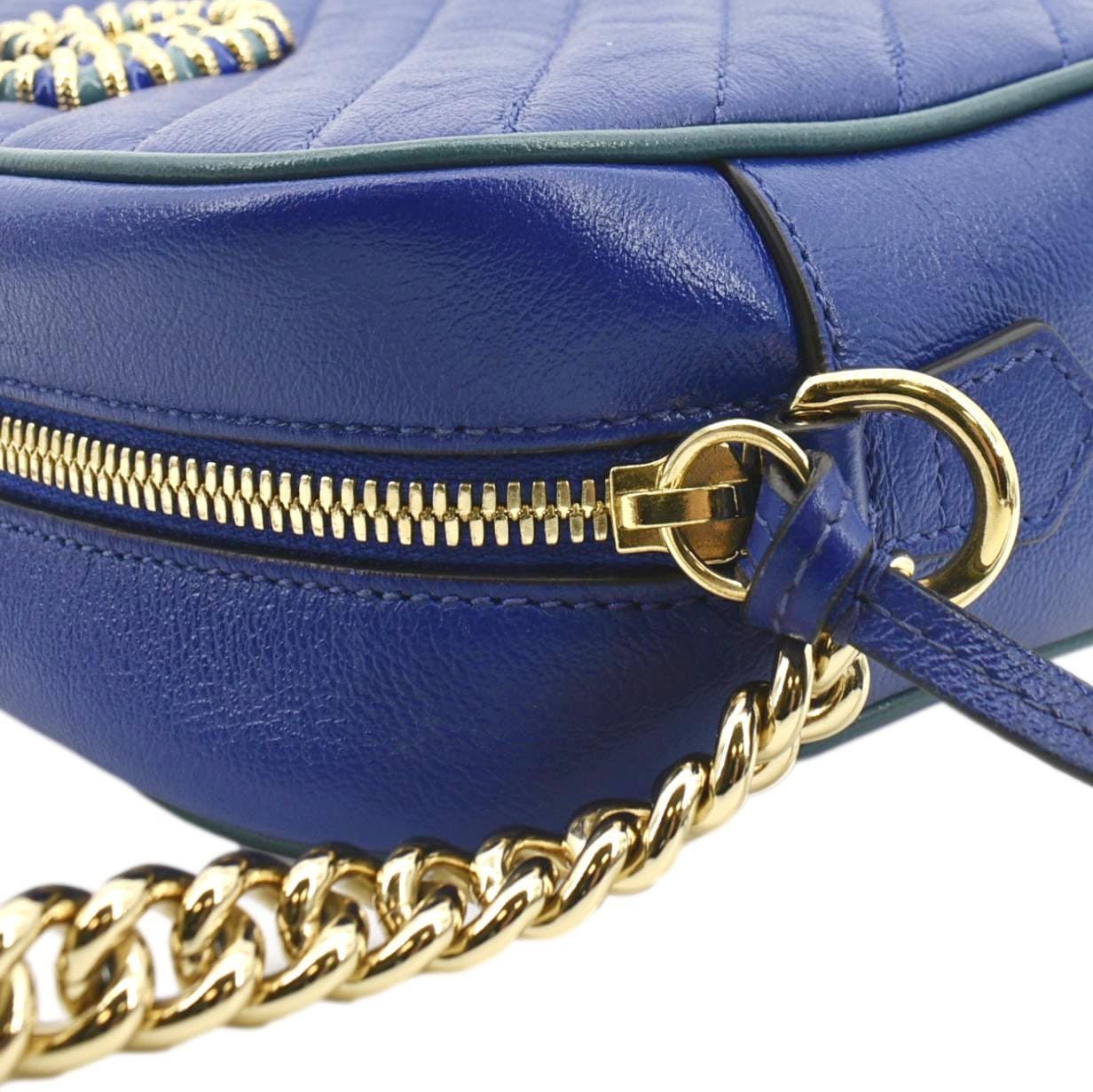 GUCCI GG Marmont Small Diagonal Leather Crossbody Bag Blue 447632