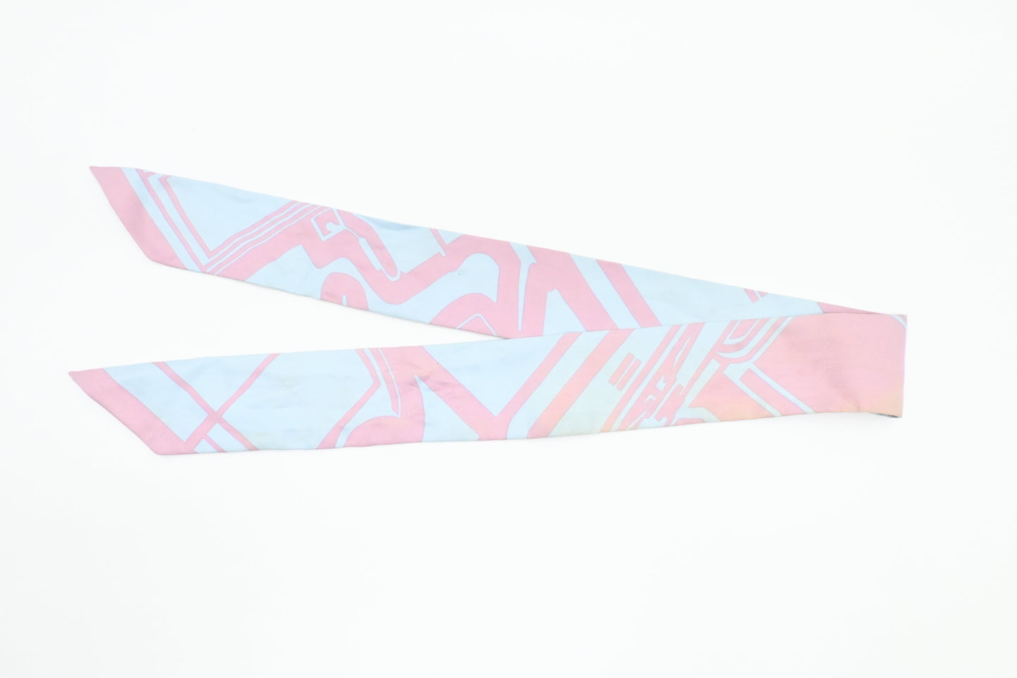 Hermes 'Les Coupes Tattoo' Twilly in Pale Blue and Pink Silk