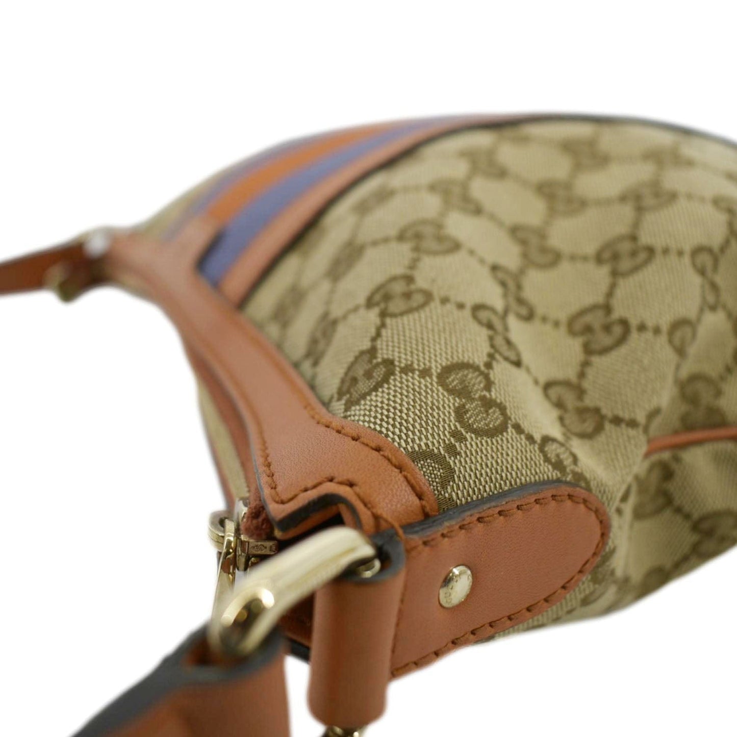 GUCCI Half Moon Vintage Web GG Canvas Shoulder Bag Beige 257082