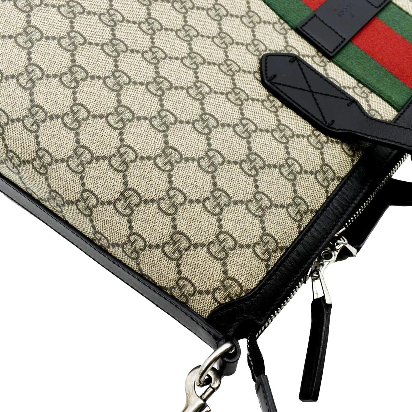 GUCCI Zipper Web GG Supreme Canvas Tote Bag Beige 359261