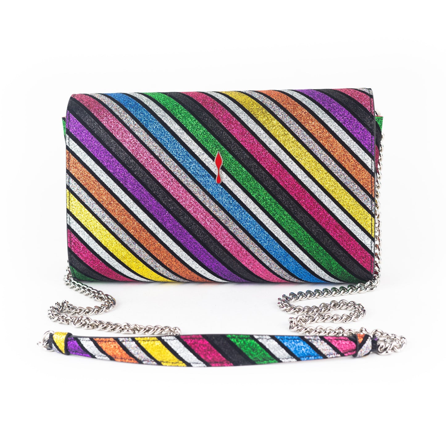 Christian Louboutin Rainbow Glitter Clutch on Chain