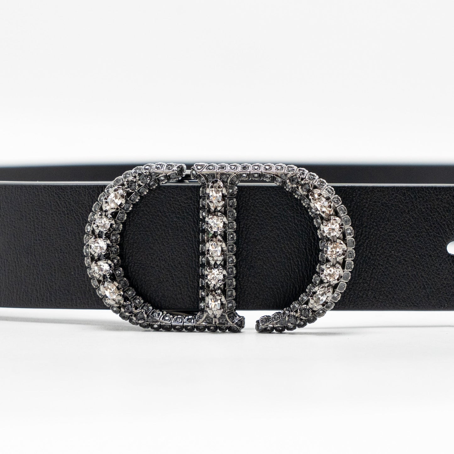Dior Size 85 Crystal 25mm Belt Calfskin Black with Black Hardware