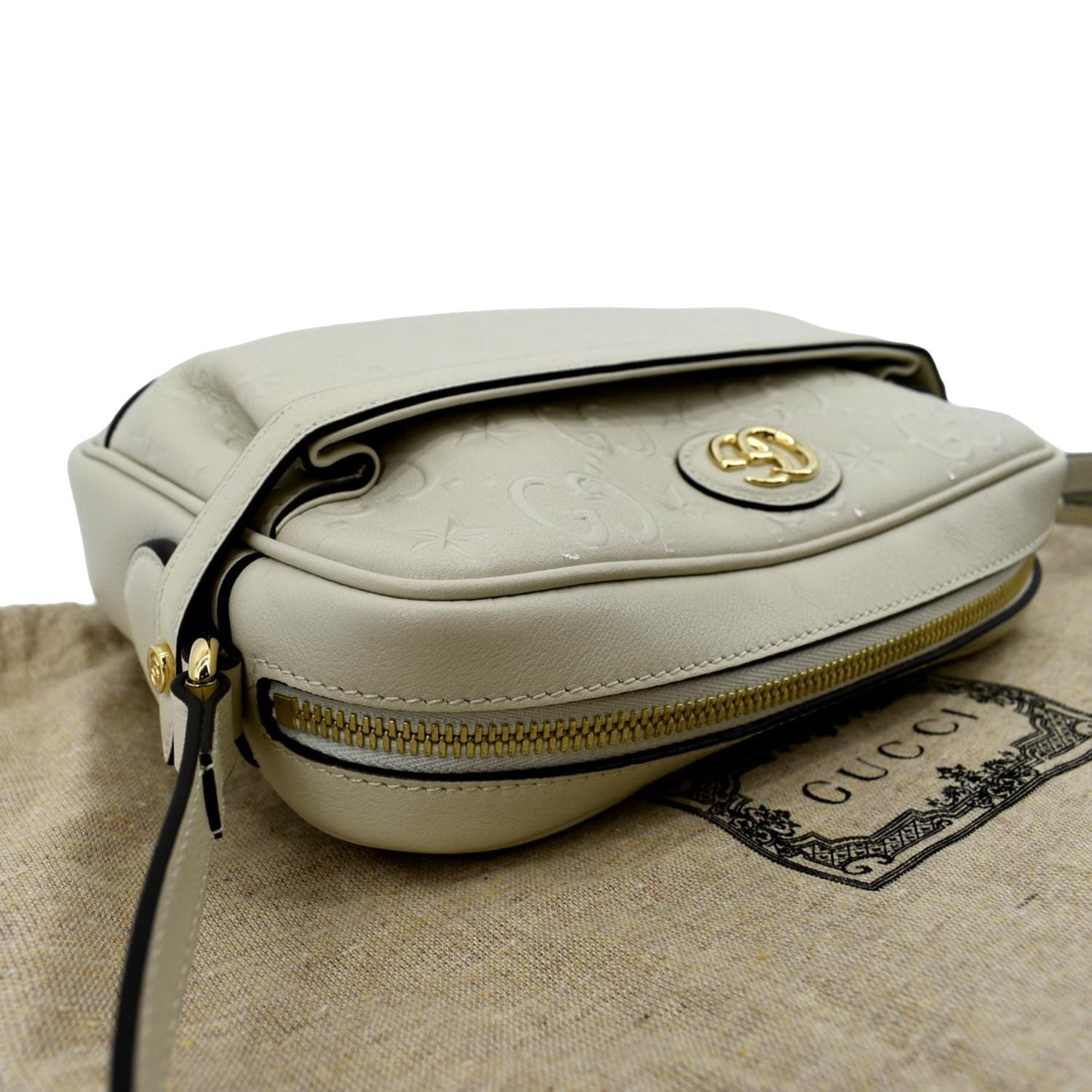 GUCCI GG Star Leather Crossbody Bag Beige 675776