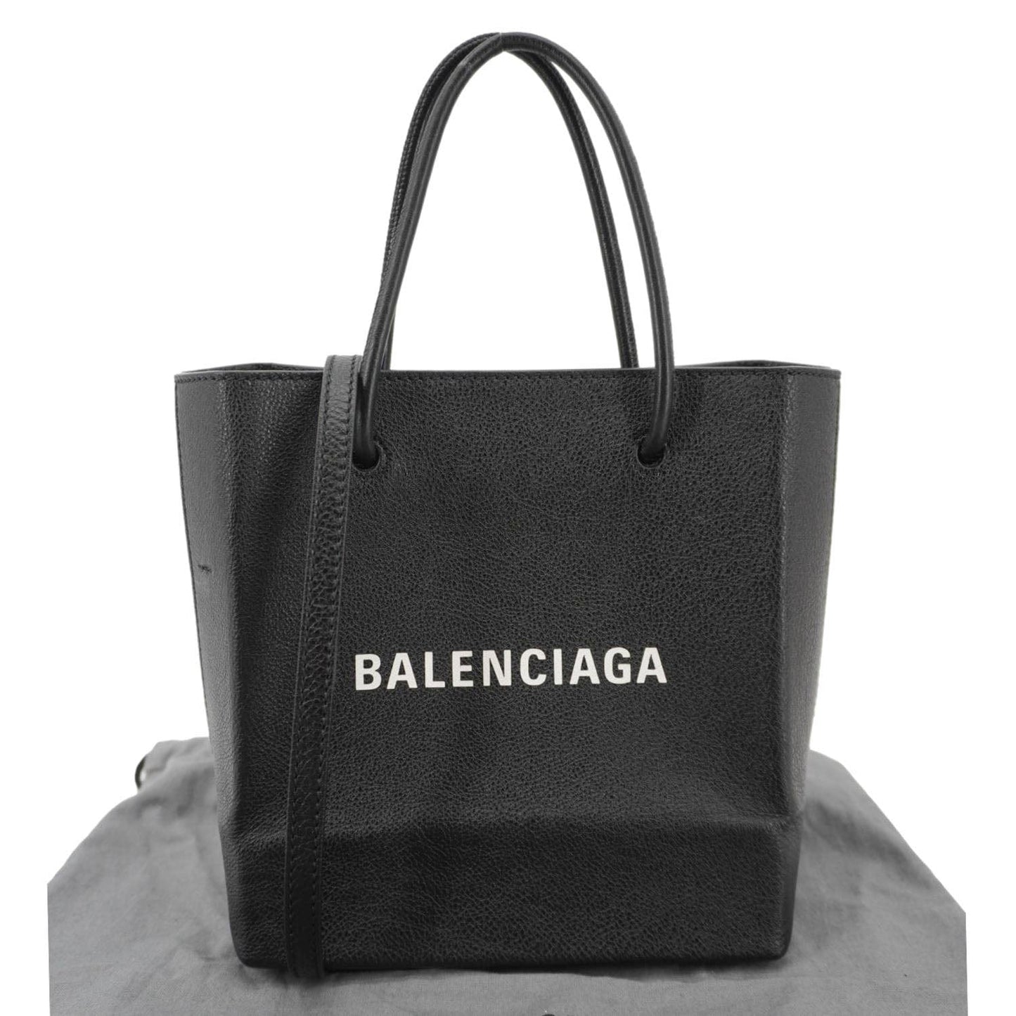 BALENCIAGA Leather Shopping Tote Shoulder Bag Black