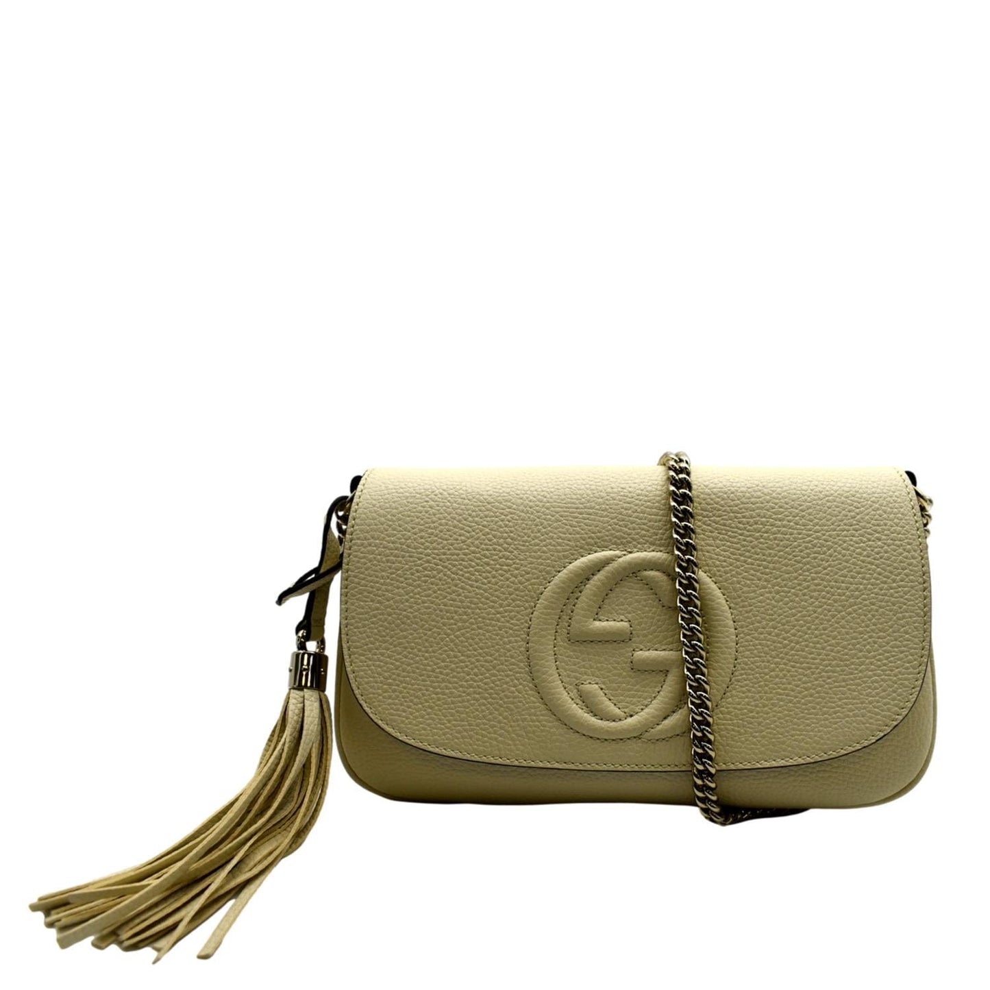 GUCCI Soho GG Flap Leather Chain Shoulder Bag  Ivory 536224