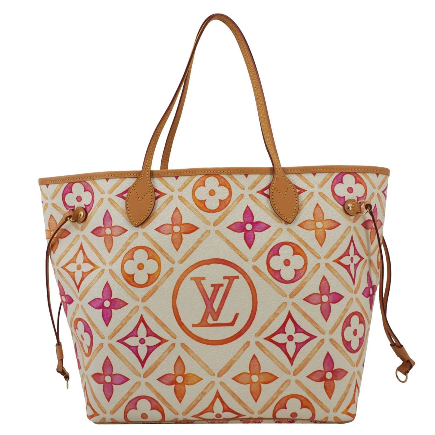 LOUIS VUITTON Neverfull MM Watercolor Monogram Tiles Canvas Shoulder Bag Coral