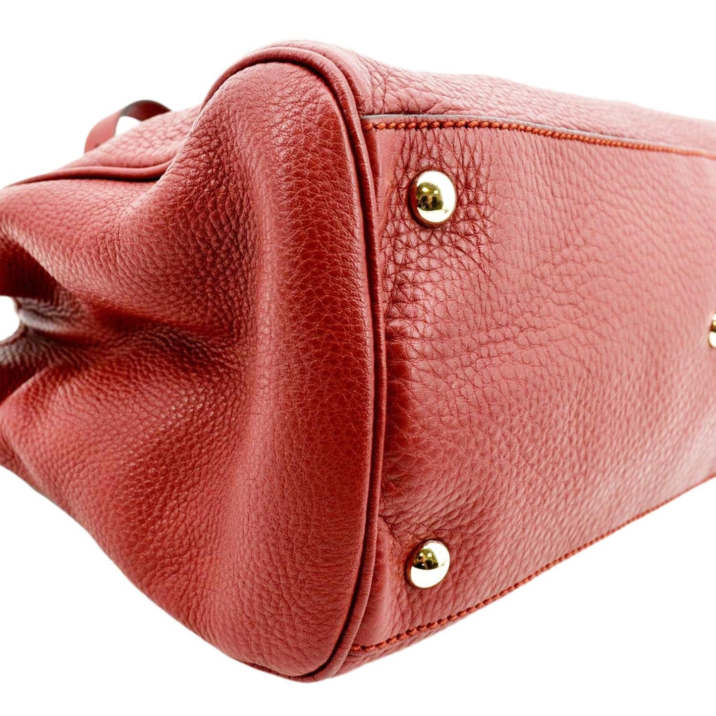 GUCCI Bamboo Shopper Leather Top Handle Shoulder Bag Red 323660