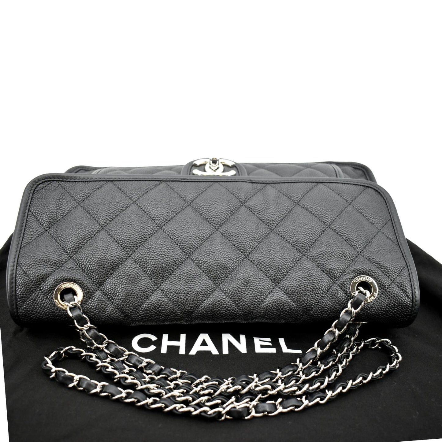 CHANEL Riviera Flap Large Quilted Caviar Leather Shoulder Bag Black
