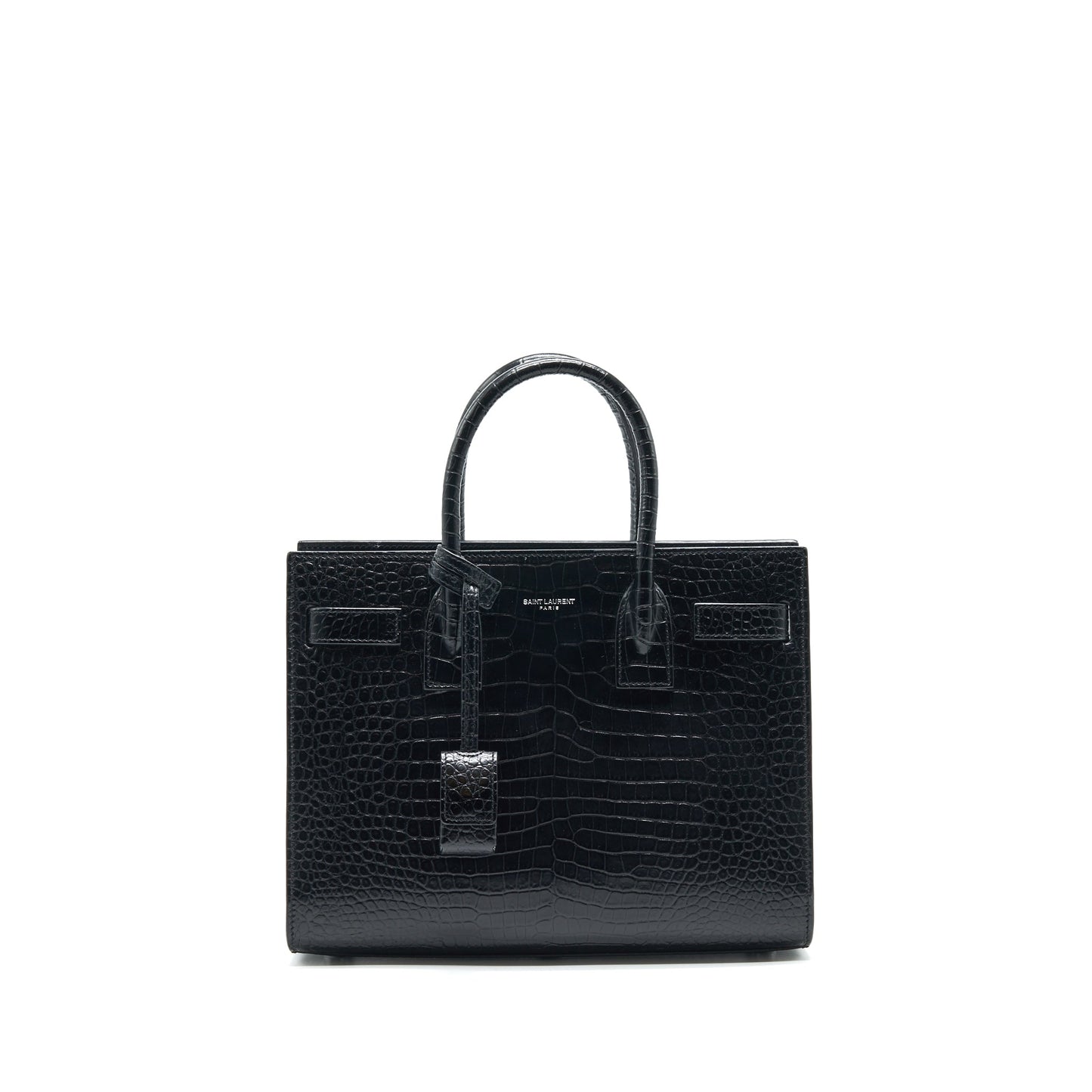 Saint Laurent Sac De Jour Baby in Crocodile-Embossed leather Black