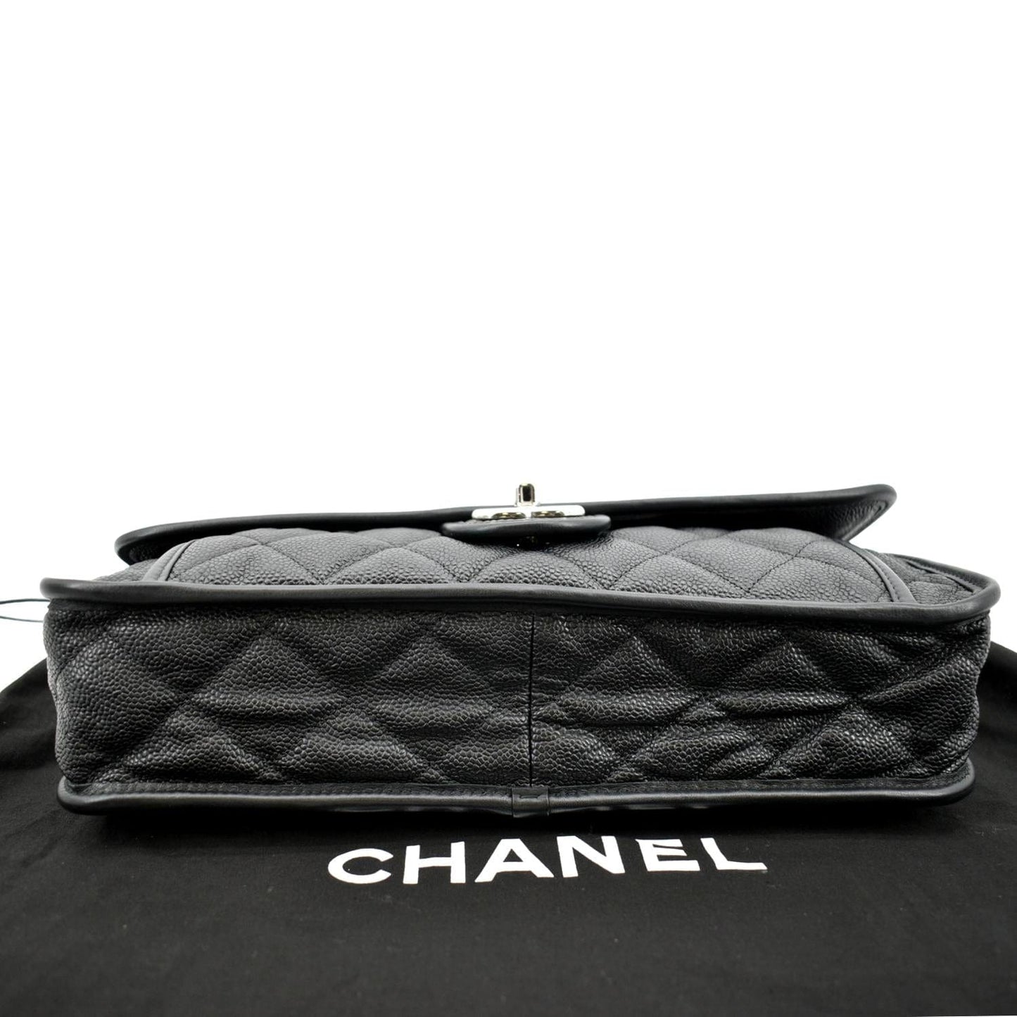 CHANEL Riviera Flap Large Quilted Caviar Leather Shoulder Bag Black