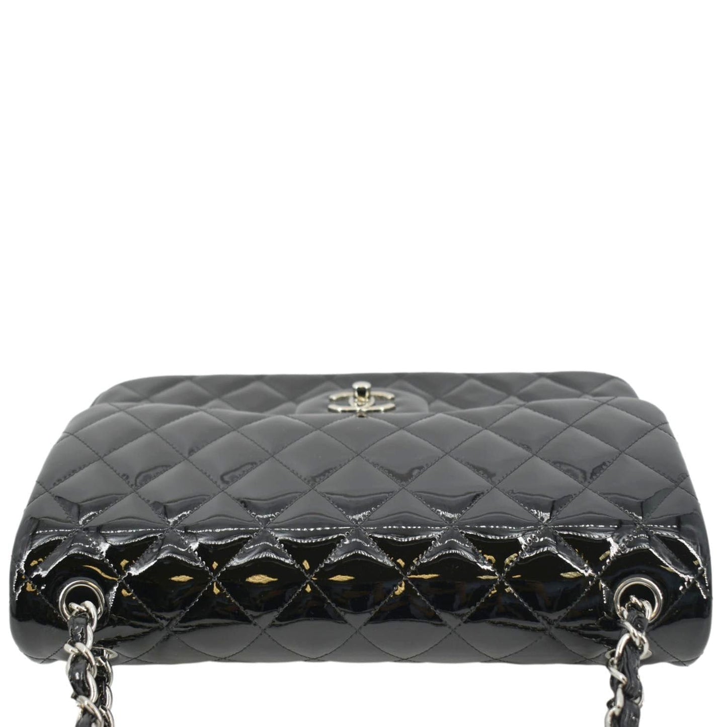CHANEL Classic Medium Double Flap Patent Leather Shoulder Bag Black