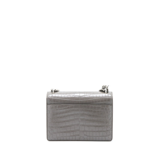 Saint Laurent Medium Sunset Chain Purse Crocodile-Embossed Calfskin Grey