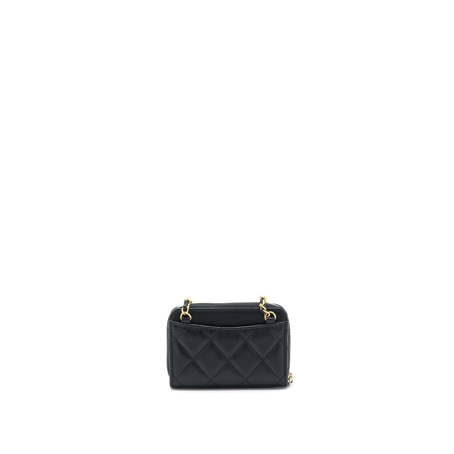 Chanel 22C Pearl Crush Card holder With Chain Lambskin Black GHW