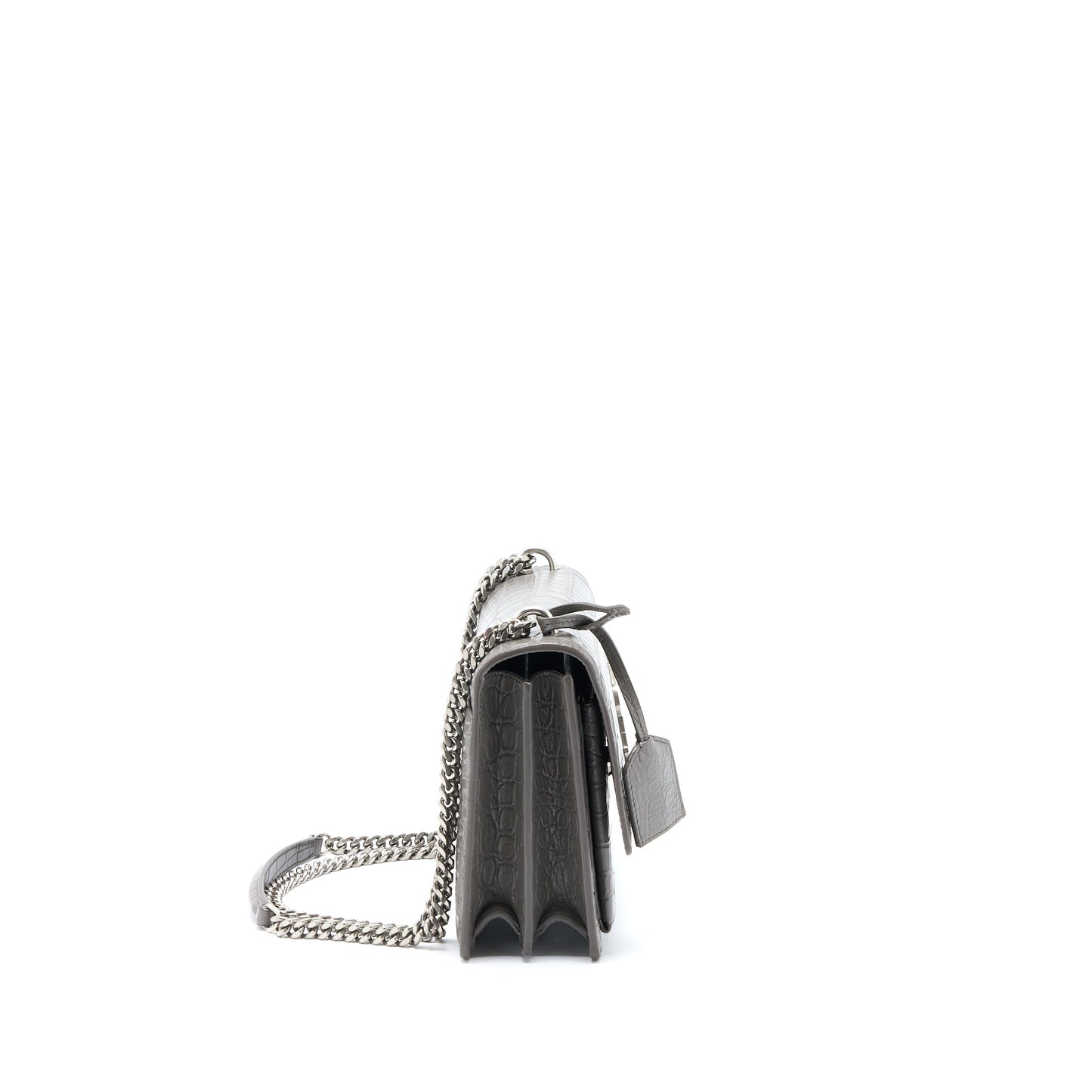 Saint Laurent Medium Sunset Chain Purse Crocodile-Embossed Calfskin Grey
