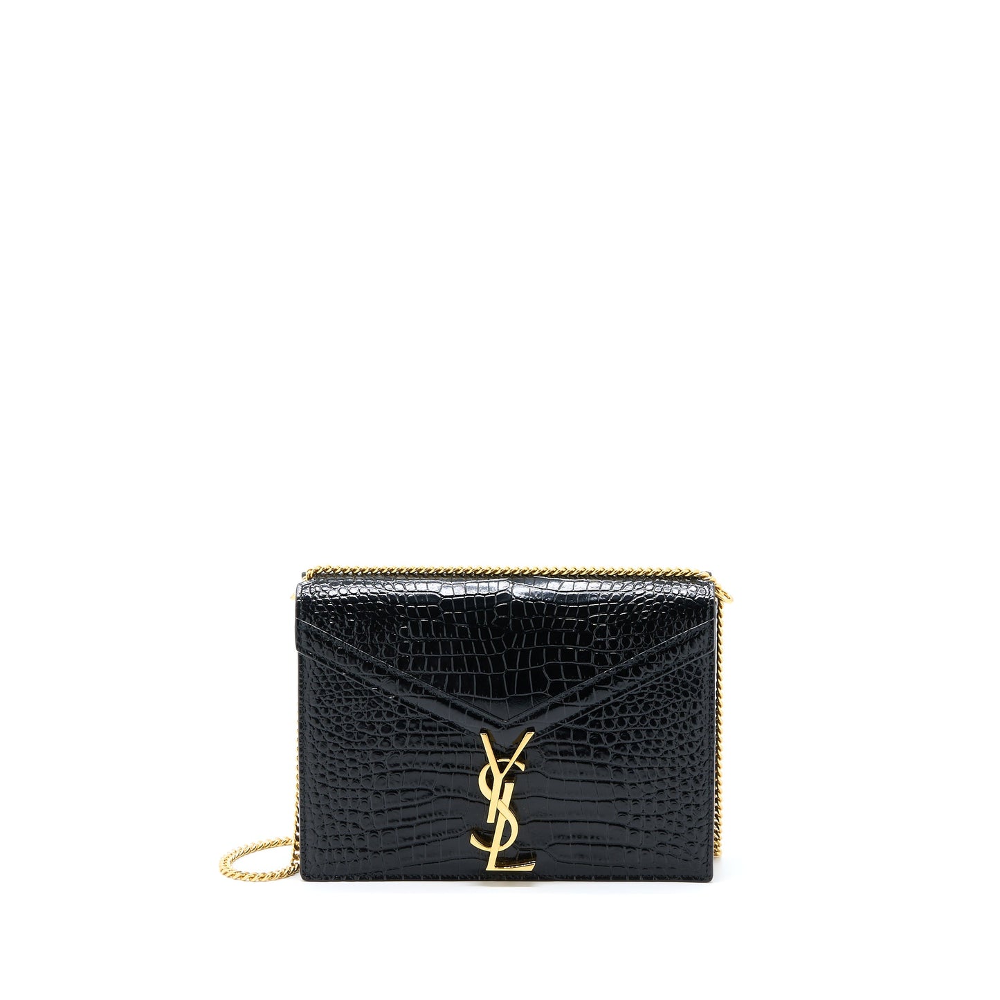 Saint Laurent Cassandra Chain Purse Crocodile-Embossed Leather Black
