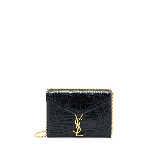 Saint Laurent Cassandra Chain Purse Crocodile-Embossed Leather Black