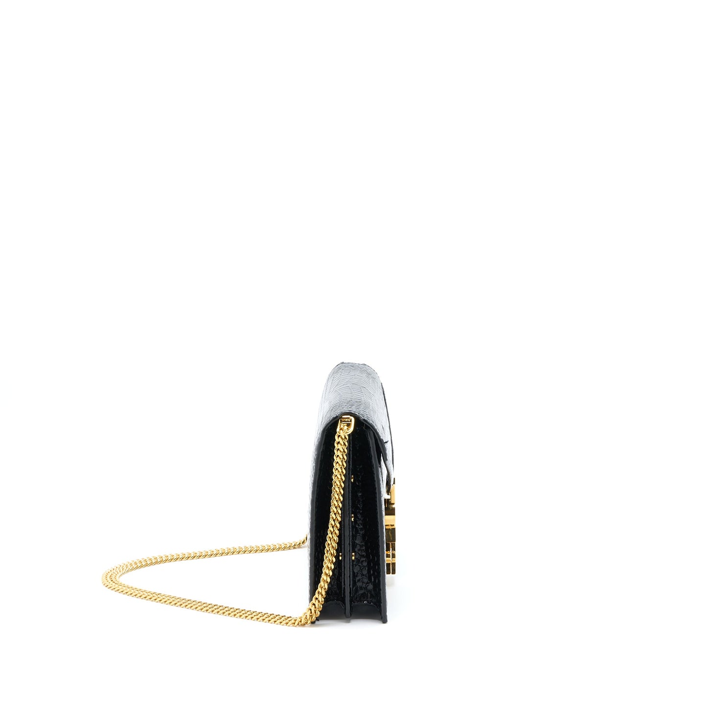 Saint Laurent Cassandra Chain Purse Crocodile-Embossed Leather Black