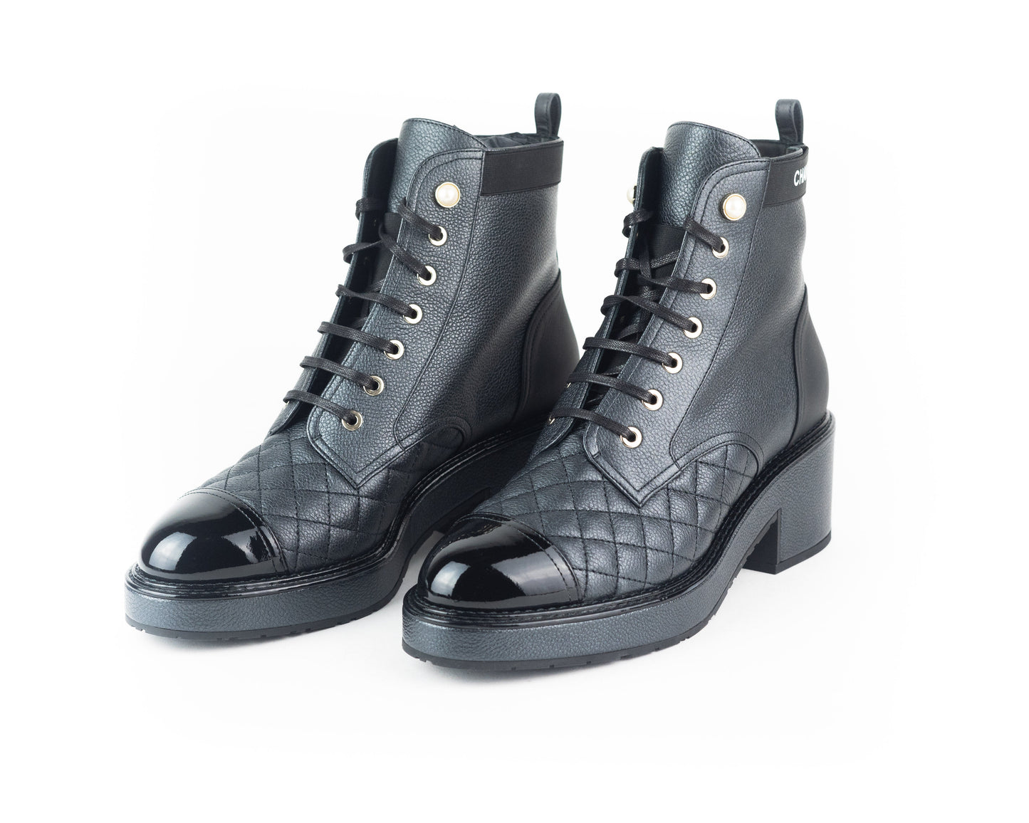 Chanel Pearl Embellished Leather Lace-Ups