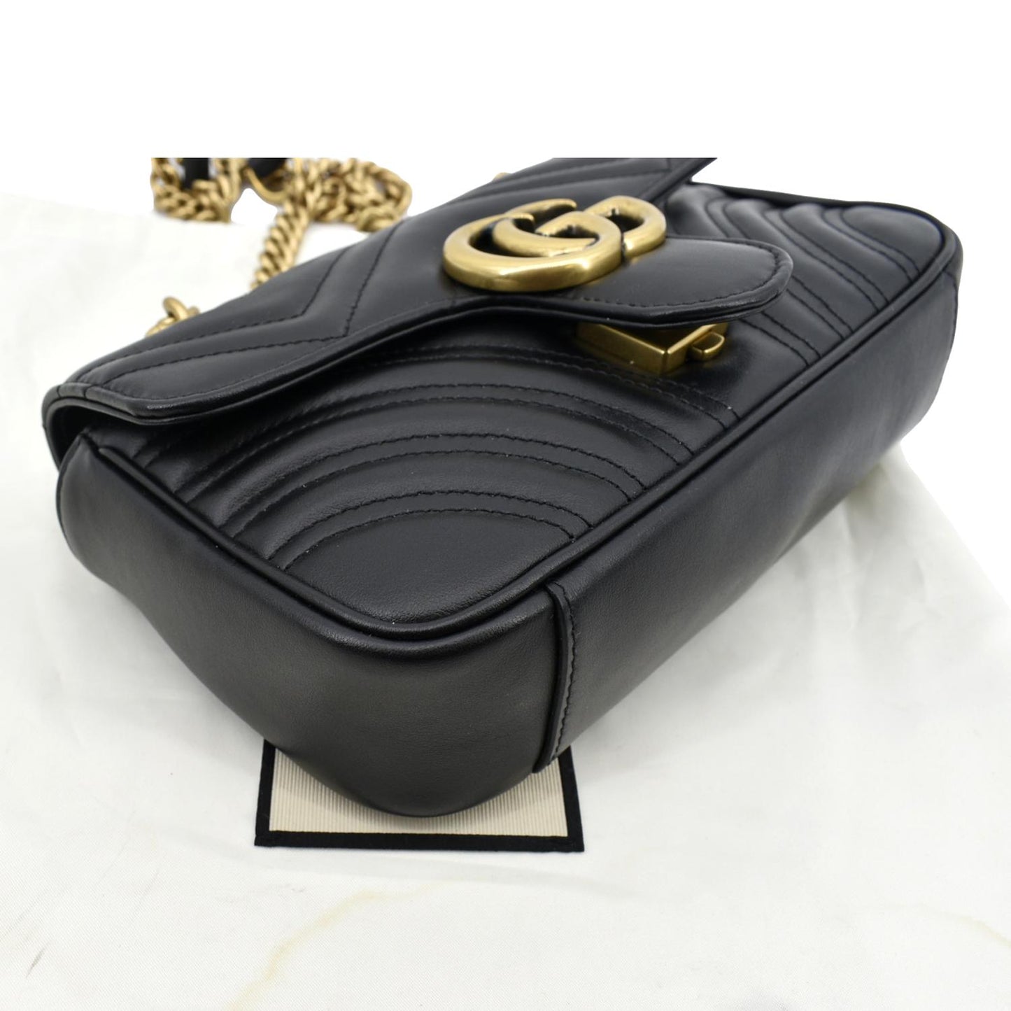 GUCCI GG Marmont Mini Leather Shoulder Bag Black 446744