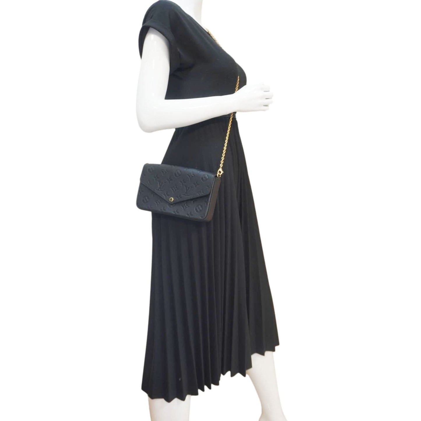 LOUIS VUITTON Felicie Pochette Empreinte Leather Crossbody Bag Black