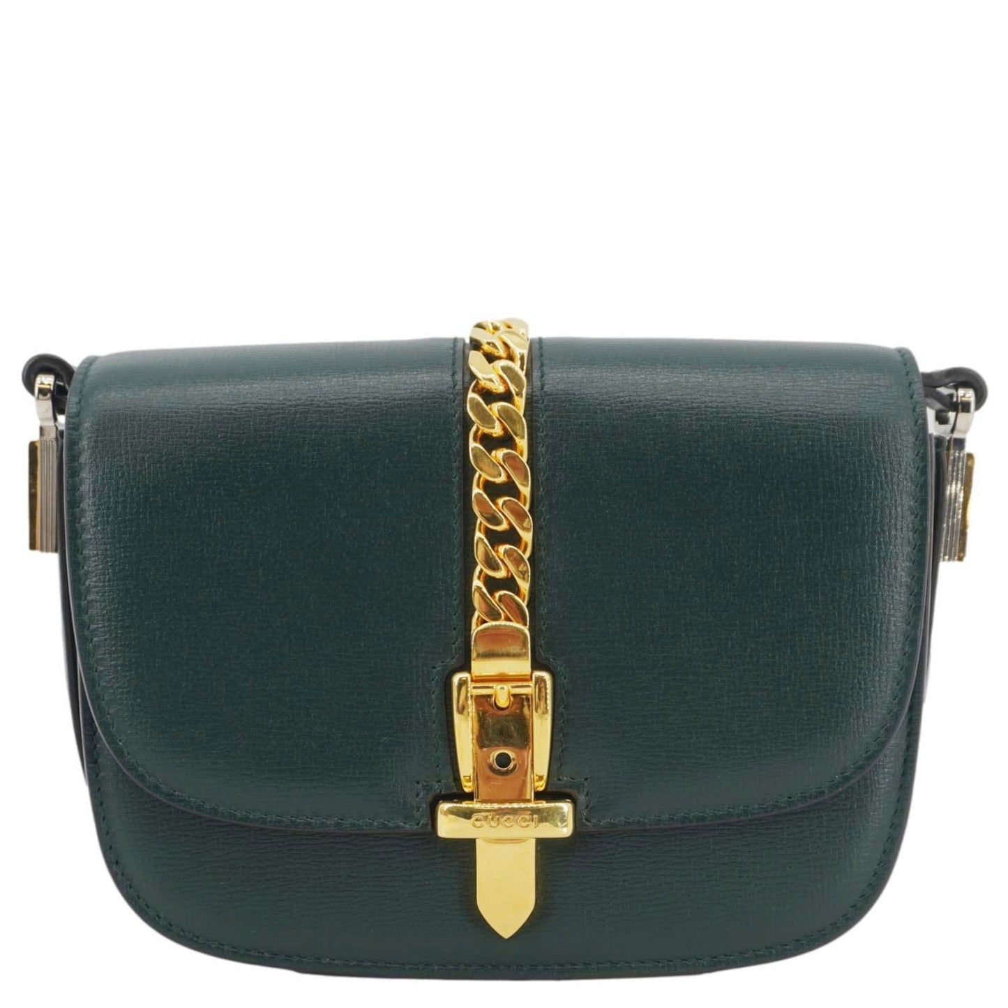 GUCCI Sylvie 1969 Mini Leather Shoulder Bag Green 615965