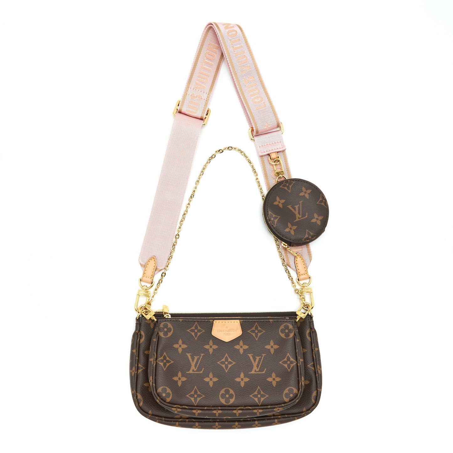 Louis Vuitton Multi Pochette Accessories Pink Strap Monogram Canvas