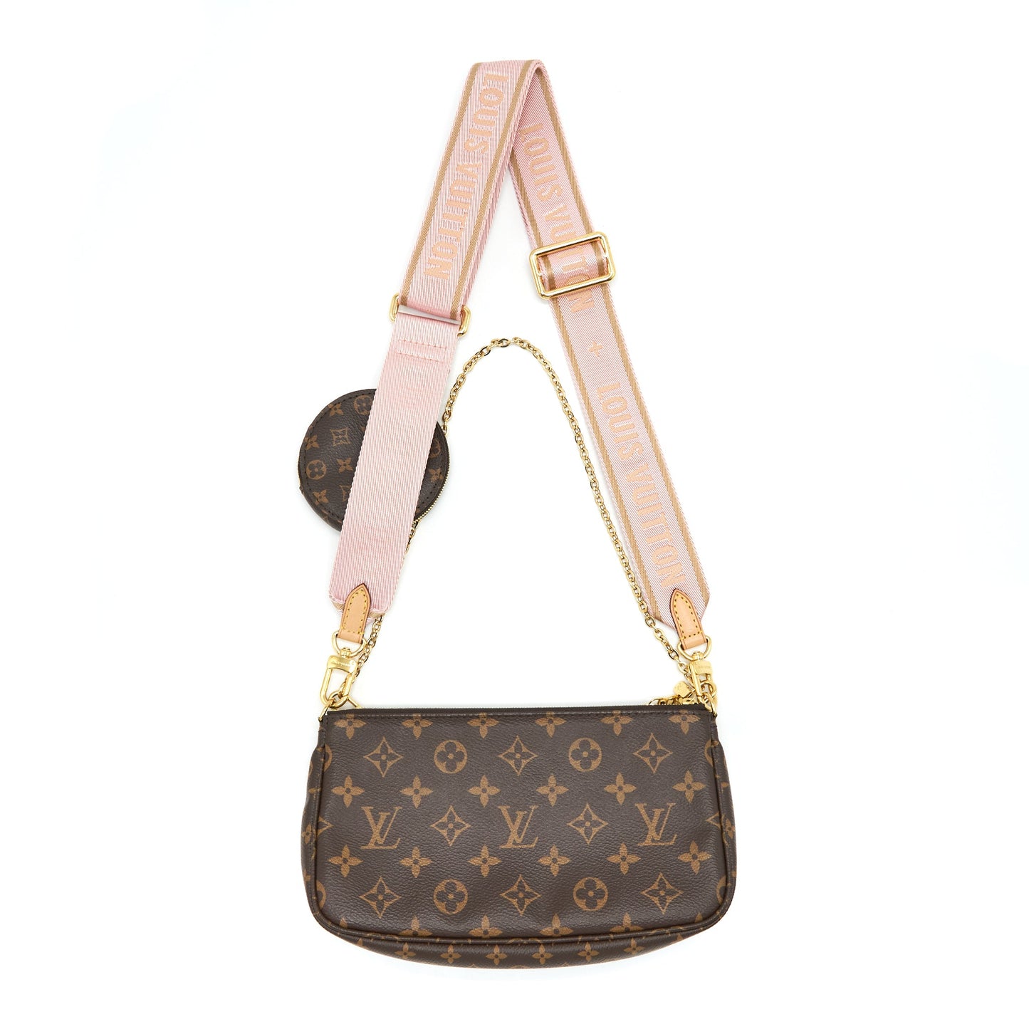 Louis Vuitton Multi Pochette Accessories Pink Strap Monogram Canvas