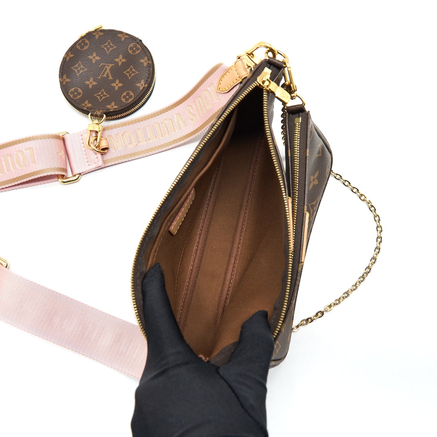 Louis Vuitton Multi Pochette Accessories Pink Strap Monogram Canvas