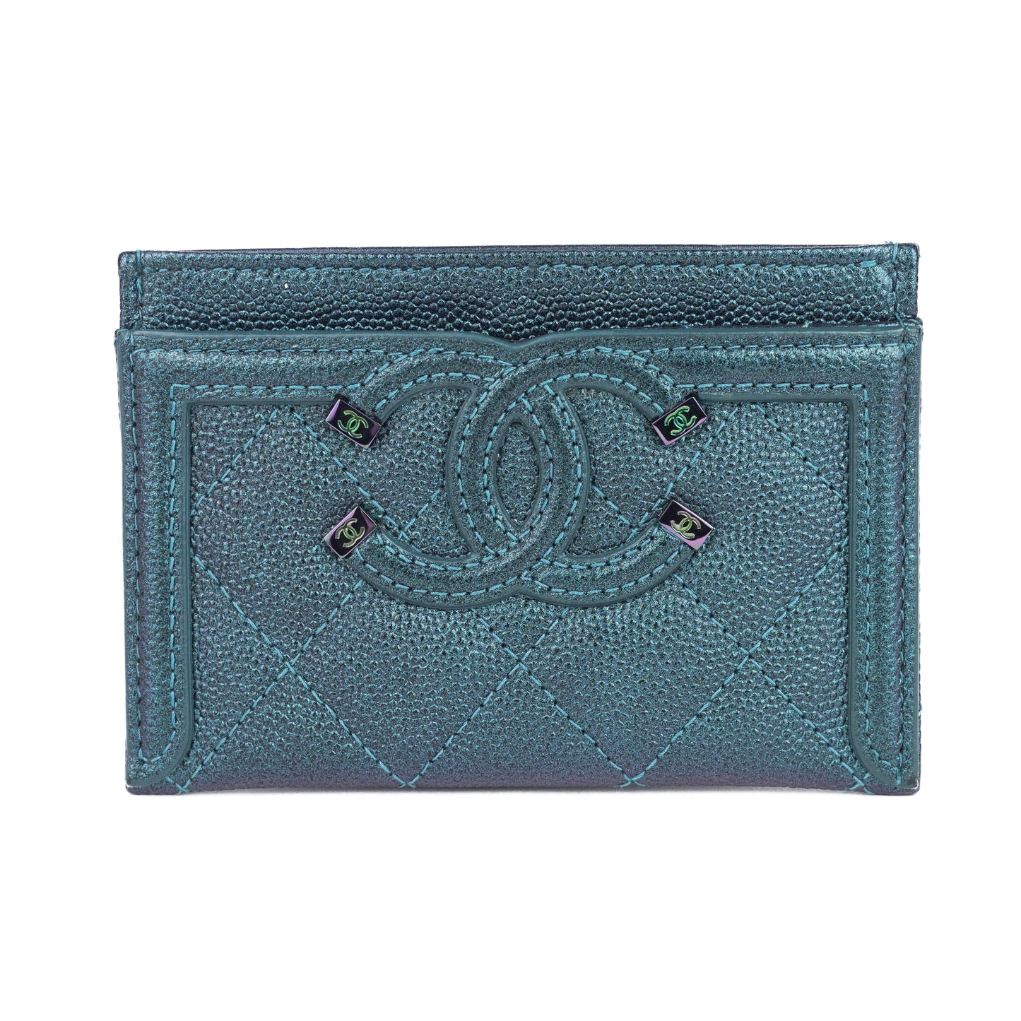 Chanel Quilted Card Holder Dark Turquoise