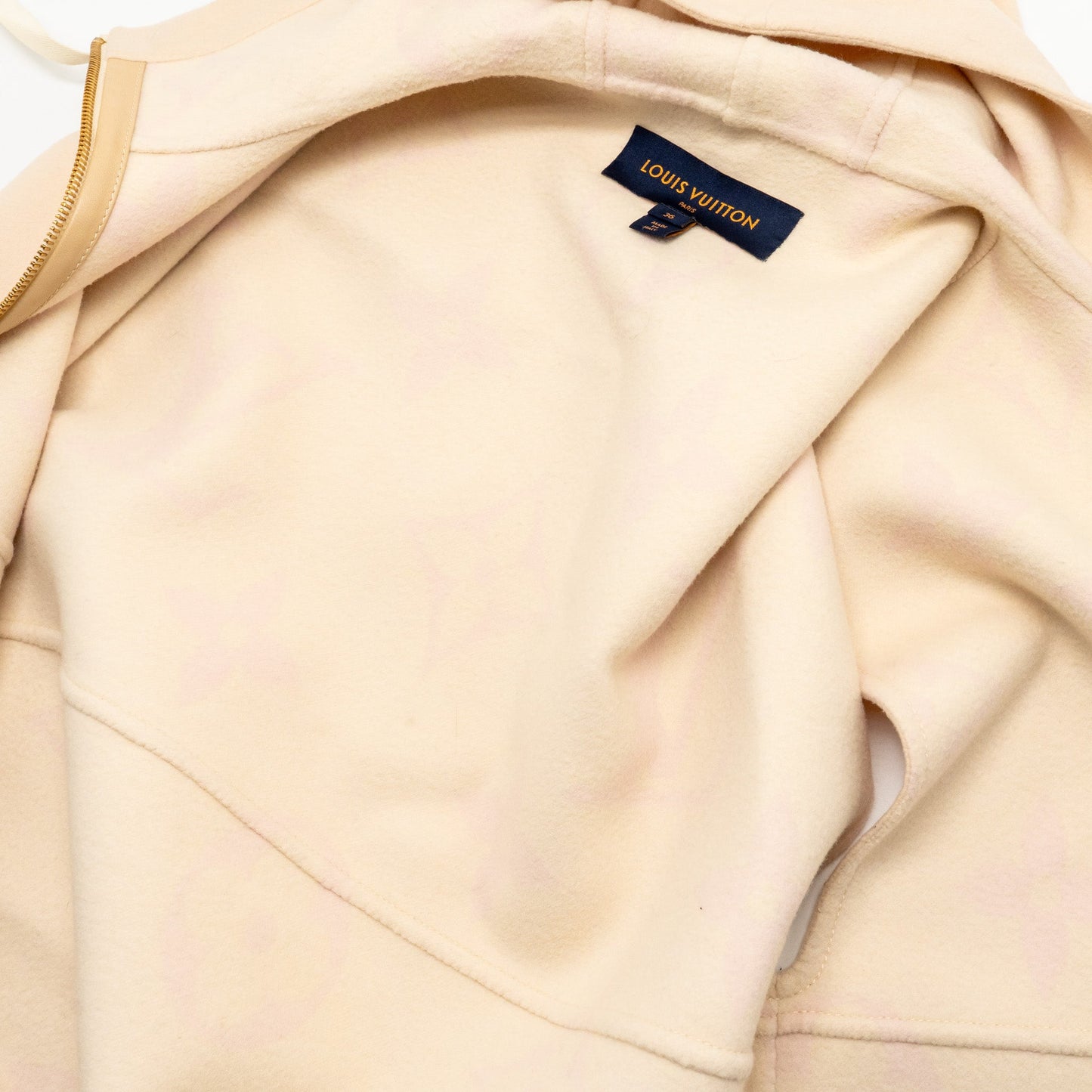 Louis Vuitton Size 36 Sleeveless Hooded Zip Up Coat Wool Cream Beige