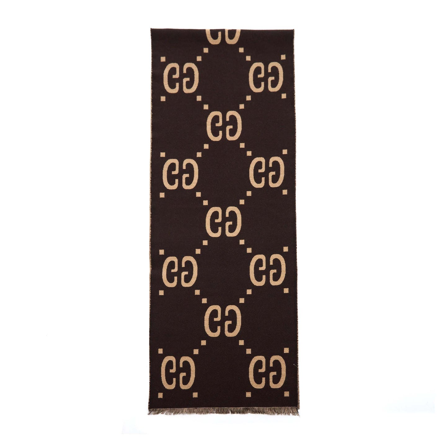 Gucci Jacquard Wool Silk Scarf Brown/Beige