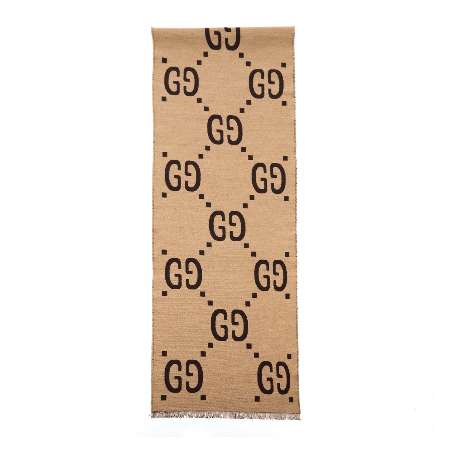Gucci Jacquard Wool Silk Scarf Brown/Beige