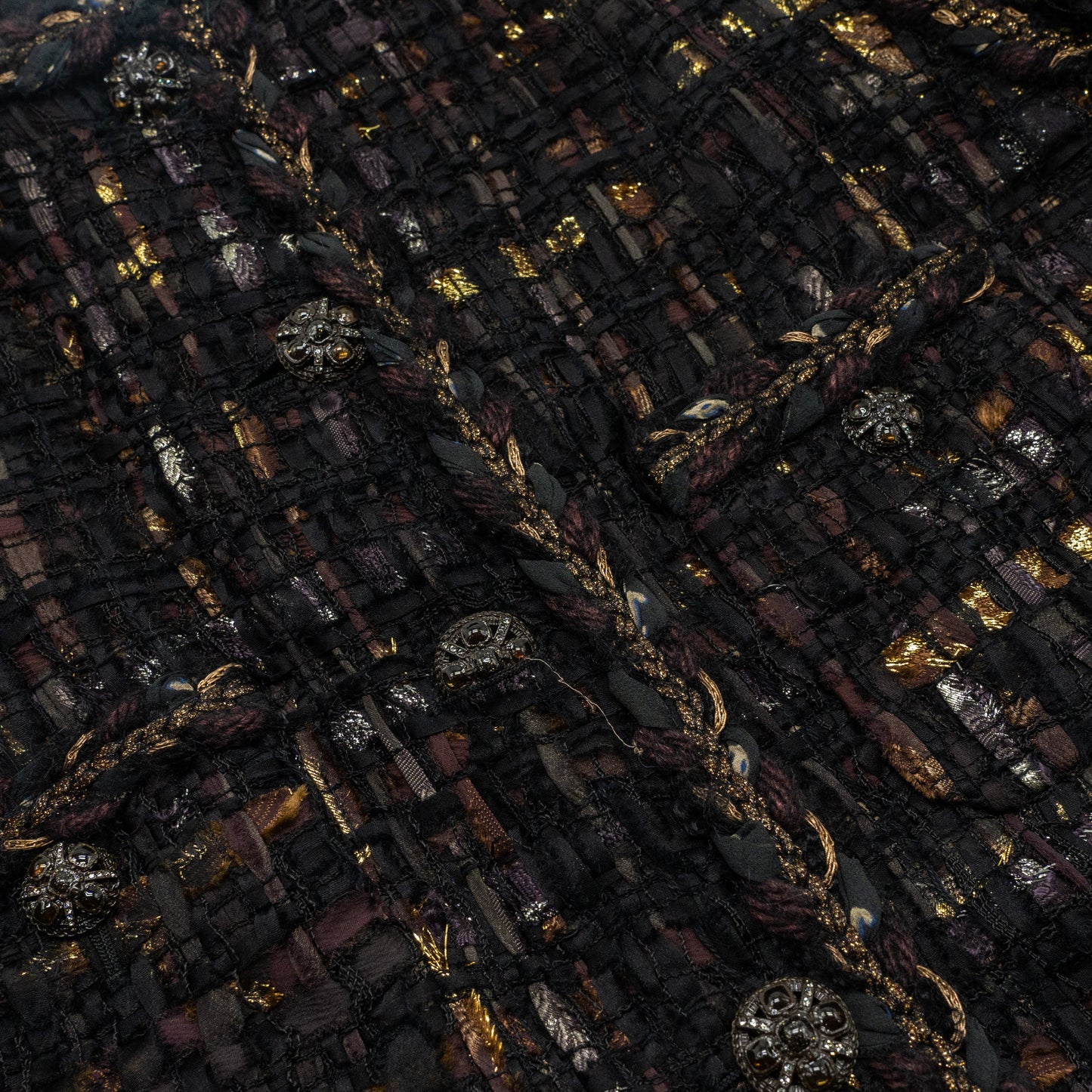 Chanel size 46 tweed jacket multicolor black / burgundy/ gold