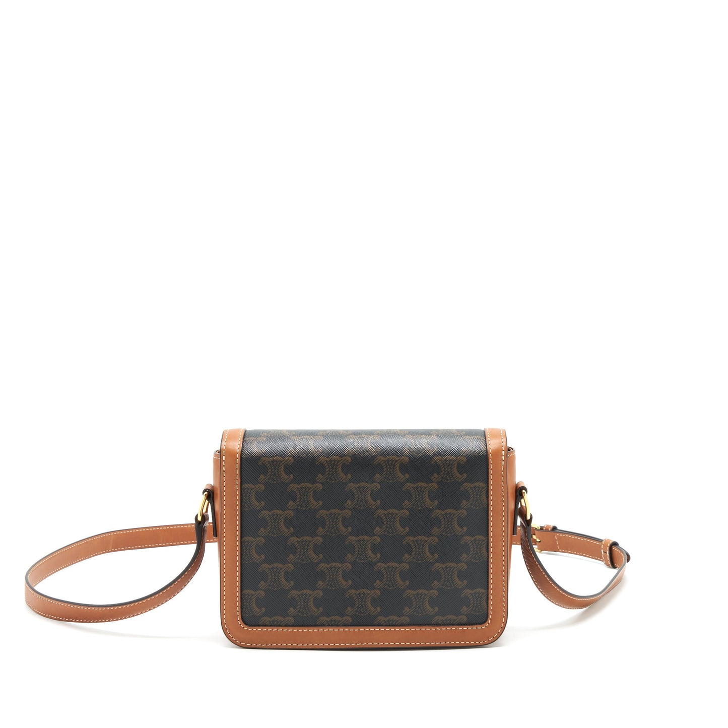 Celine Teen Triomphe Purse In Triomphe Canvas And Calfskin Tan