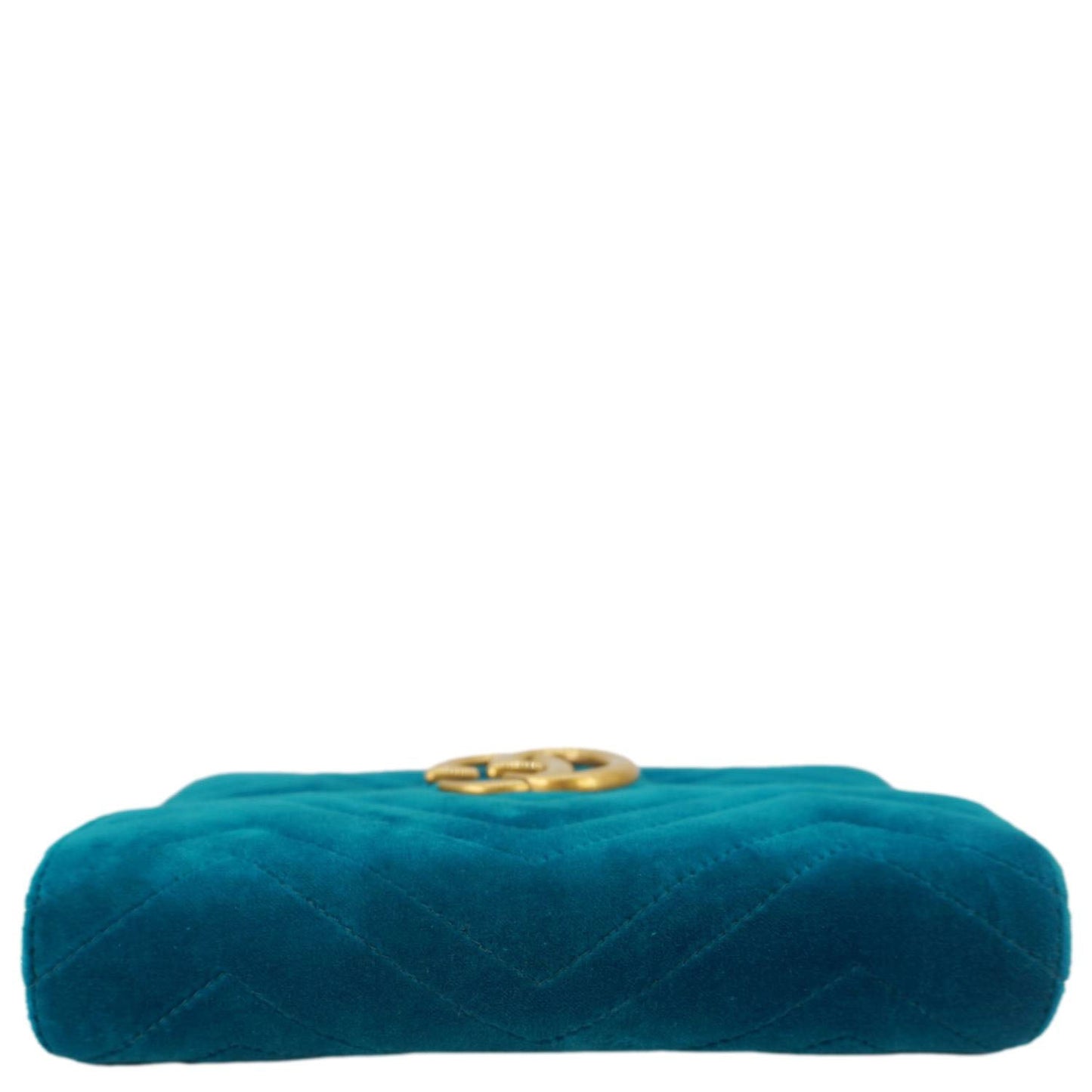 GUCCI GG Marmont Matelasse Velvet Chain Wallet Pavone Cyan 474575
