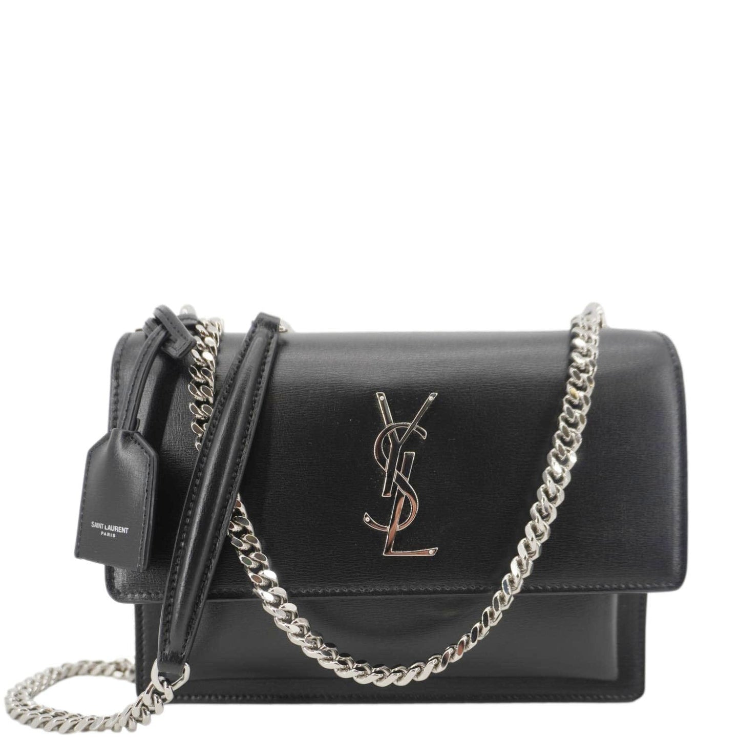 YVES SAINT LAURENT Sunset Monogram Leather Shoulder Bag Black