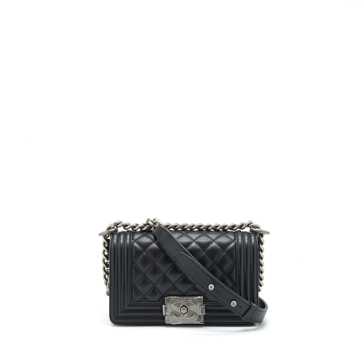 Chanel Small Boy Bag Caviar Black Ruthenium Sliver Hardware (Microchipï¼