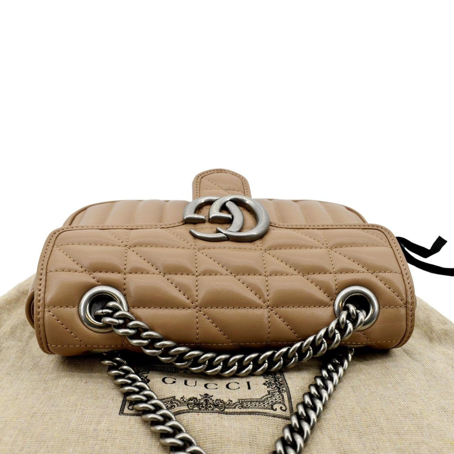 GUCCI GG Marmont Mini Leather Shoulder Bag Beige 446744